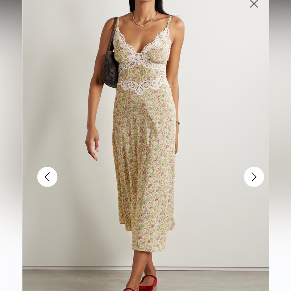 DÔEN Venus corded lace-trimmed floral-print silk-crepe midi dress - Picture 2 of 8